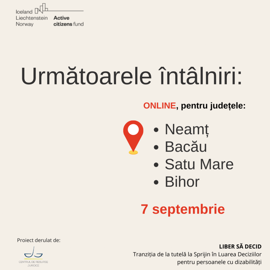 postare grafică, textul spune: urmatoarele întâlniri, online, pentru județele neamț, bacău, satu mare, bihor. 7 septembrie.